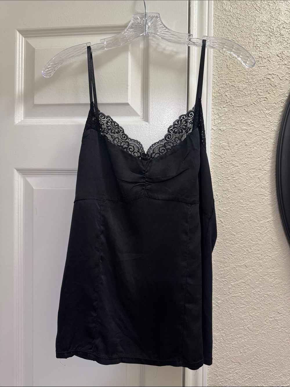Ann Taylor Black Lace Trim Satin Cami Top Size XL